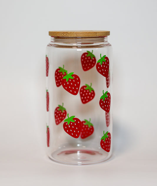 Verre Fraise 16 Oz\ Couvercle & paille inclus